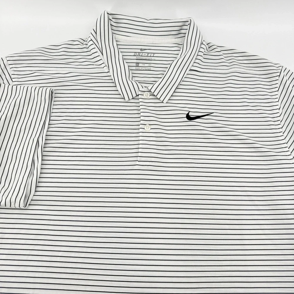 Nike Golf Dri-FIT Polo Shirt Mens XXL White Black Striped Short Sleeve Standard